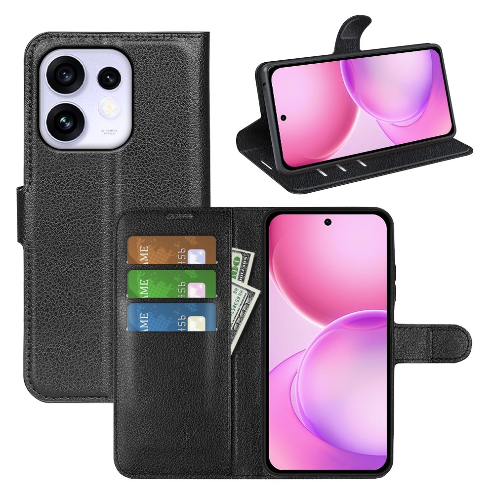 Litchi könyvformájú tok az Oppo Reno 16 5G-hez – fekete