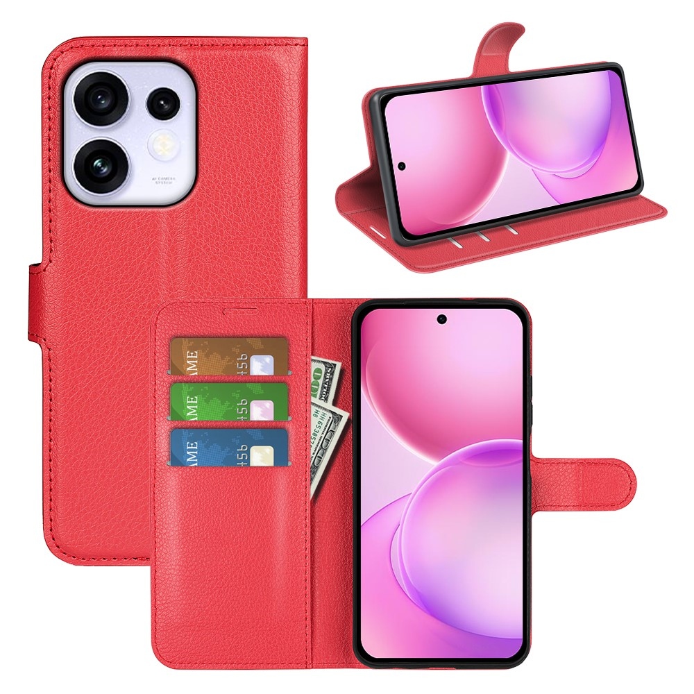Litchi könyvformájú tok az Oppo Reno 16 5G-hez – piros