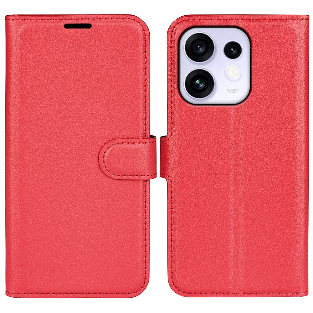 Litchi könyvformájú tok az Oppo Reno 16 5G-hez – piros