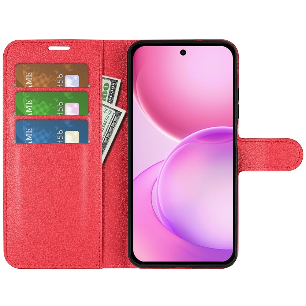 Litchi könyvformájú tok az Oppo Reno 16 5G-hez – piros