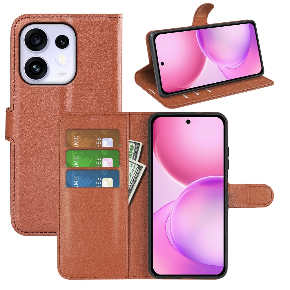 Litchi könyvformájú tok az Oppo Reno 16 5G-hez – barna