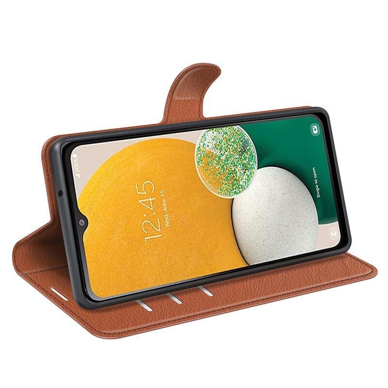 Litchi könyv tok Samsung Galaxy A14 4G/5G - barna színben