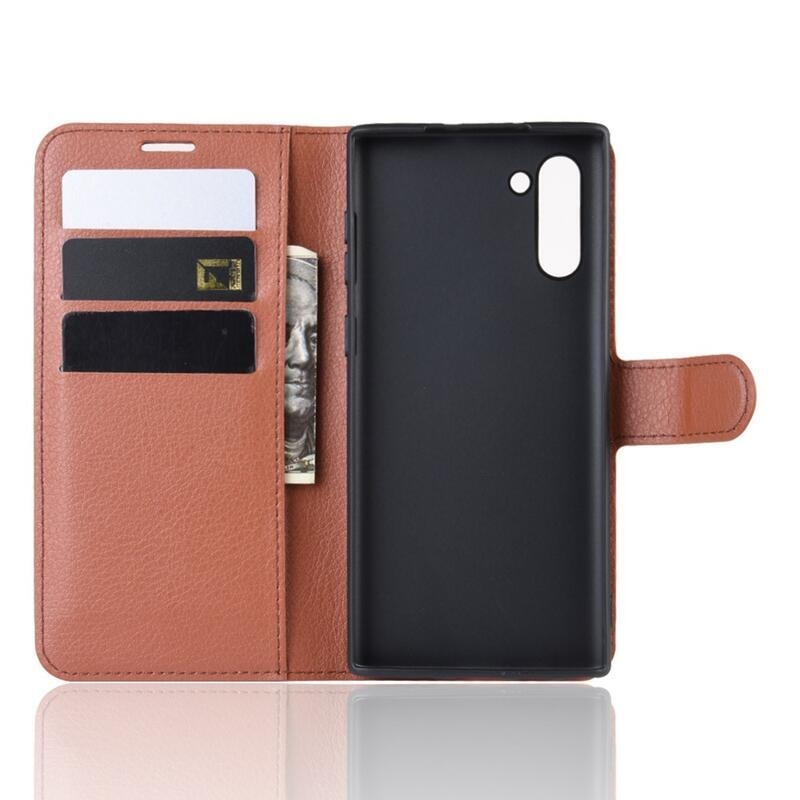 Litchi könyv tok Samsung Galaxy Note 10 készülékhez - barna