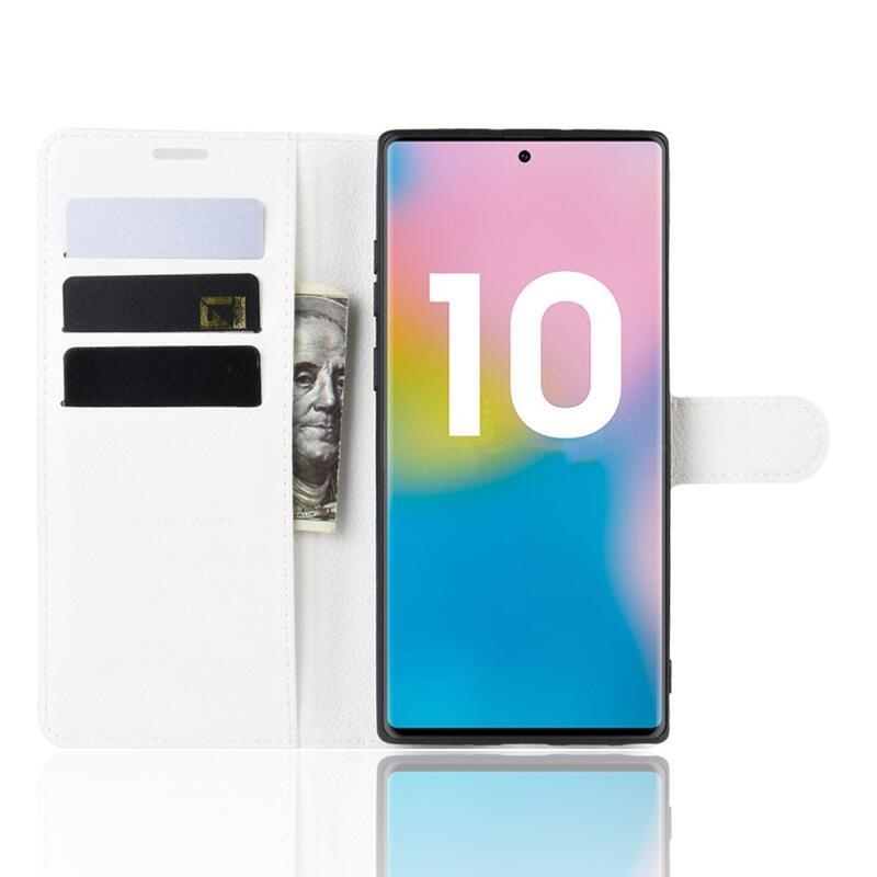 Litchi könyv tok Samsung Galaxy Note 10 Plus készülékhez - fehér