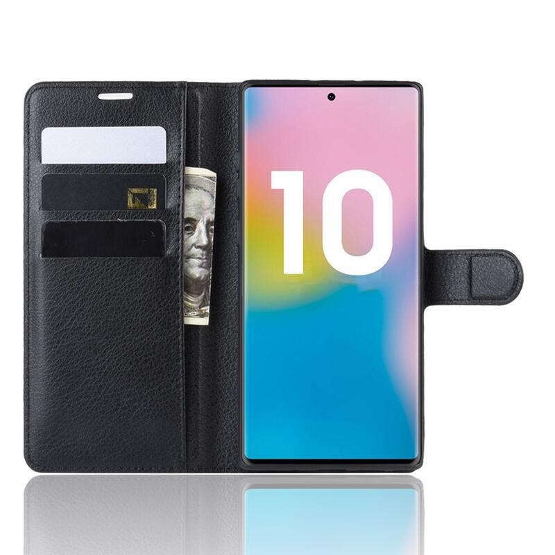 Litchi könyv tok Samsung Galaxy Note 10 Plus készülékhez - fekete