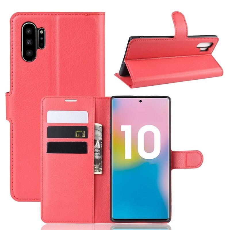 Litchi könyv tok Samsung Galaxy Note 10 Plus készülékhez - piros