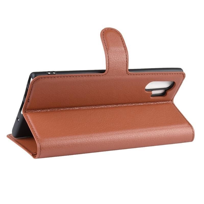 Litchi könyv tok Samsung Galaxy Note 10 Plus készülékhez - barna