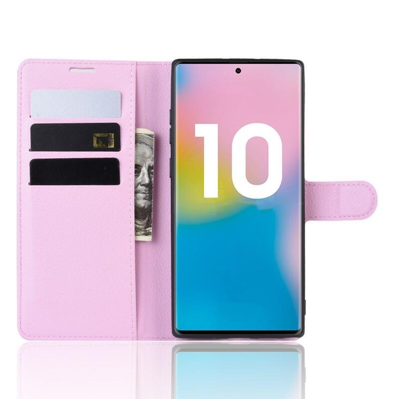 Litchi könyv tok Samsung Galaxy Note 10 Plus készülékhez - rózsaszín