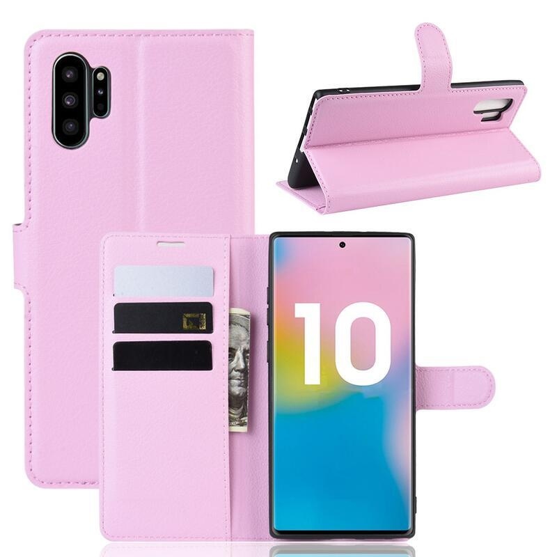 Litchi könyv tok Samsung Galaxy Note 10 Plus készülékhez - rózsaszín