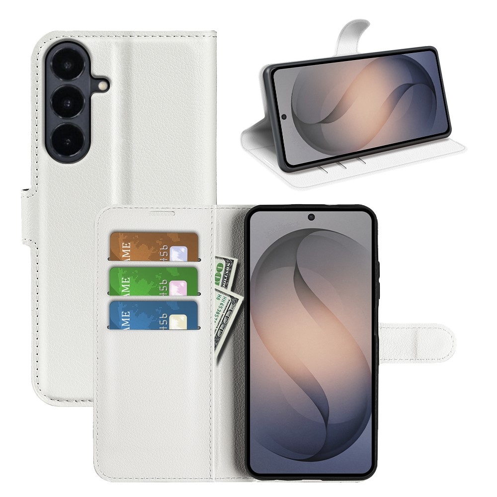 Litchi könyvformájú tok a Samsung Galaxy S26 FE-hez – fehér
