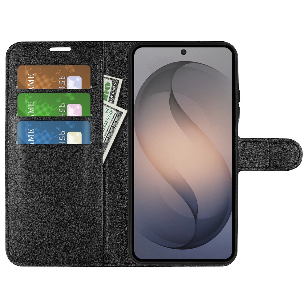 Litchi könyvformájú tok a Samsung Galaxy S26 FE-hez – fekete