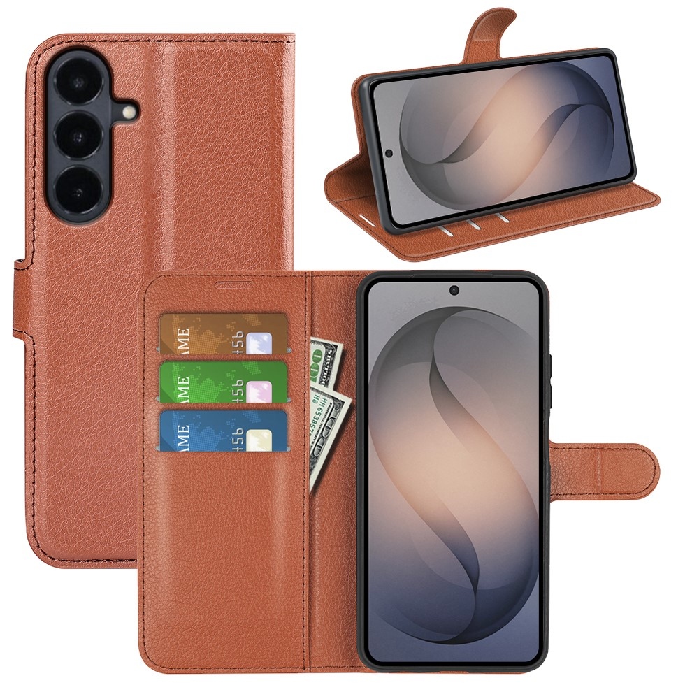 Litchi könyvformájú tok a Samsung Galaxy S26 FE-hez – barna