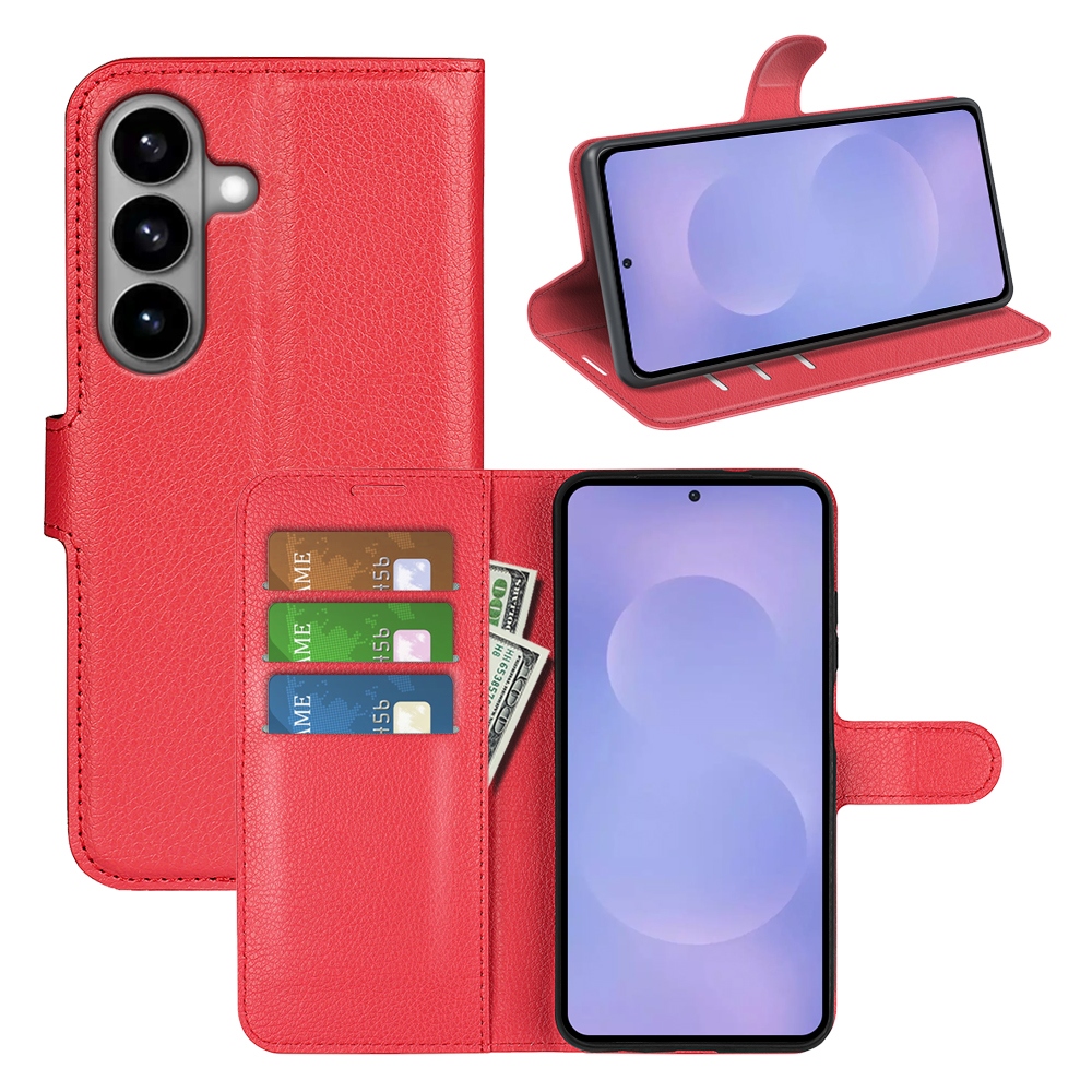 Litchi könyv tok Samsung Galaxy S26/S26 Pro készülékhez - piros