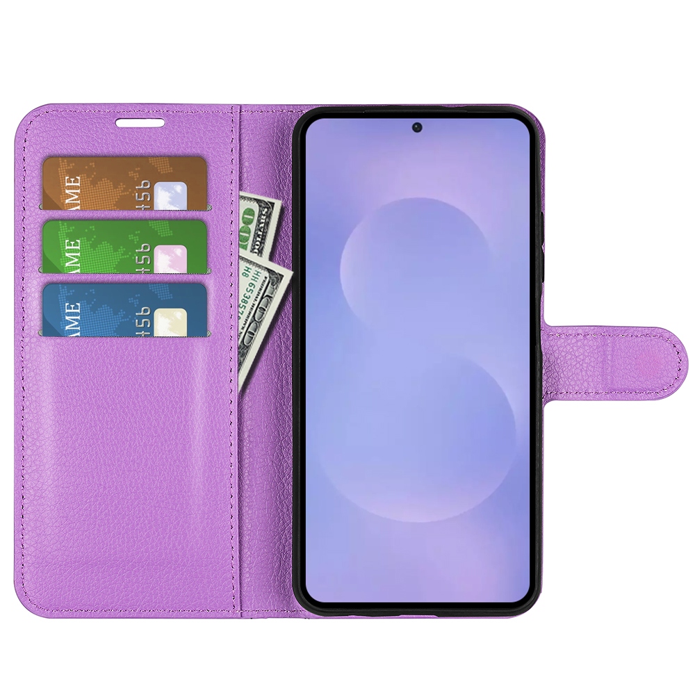 Litchi könyv tok Samsung Galaxy S26/S26 Pro készülékhez - lila