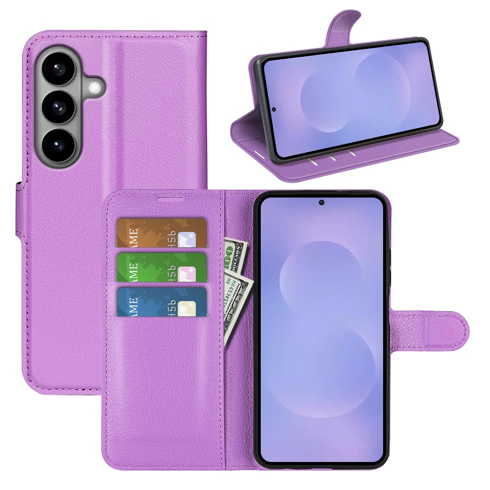 Litchi könyv tok Samsung Galaxy S26/S26 Pro készülékhez - lila