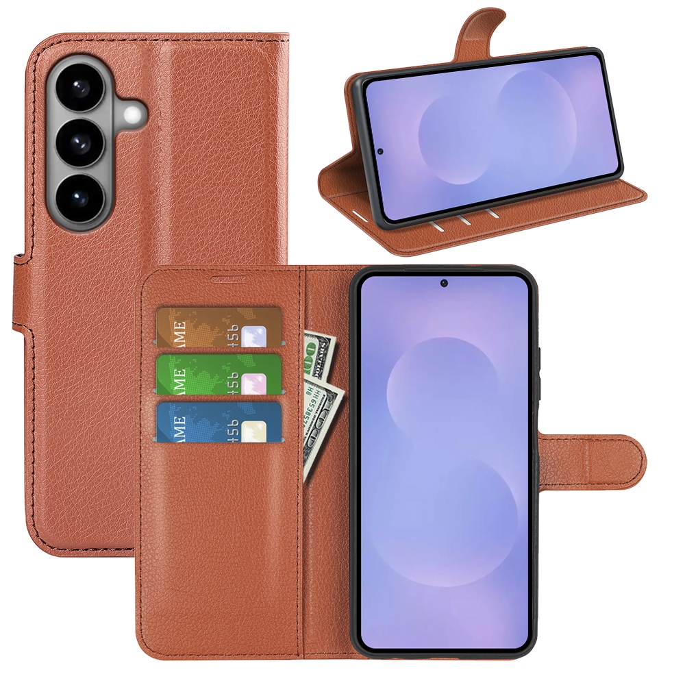 Litchi könyv tok Samsung Galaxy S26/S26 Pro készülékhez - barna