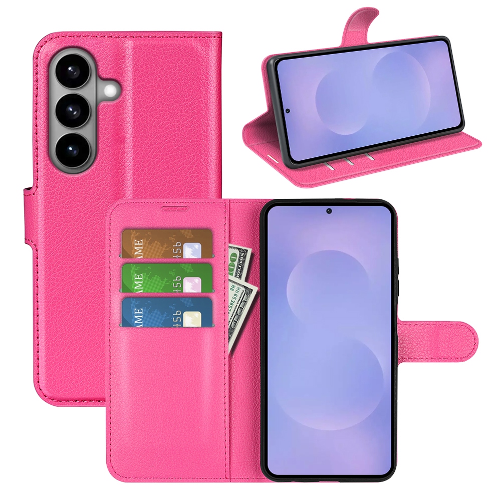 Litchi könyv tok Samsung Galaxy S26/S26 Pro készülékhez - rózsaszínű