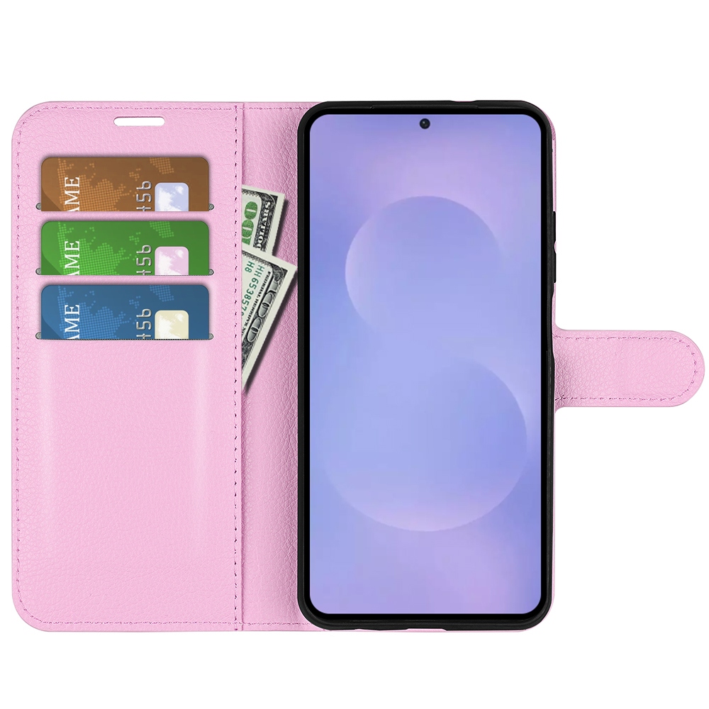 Litchi könyv tok Samsung Galaxy S26/S26 Pro készülékhez - rózsaszín