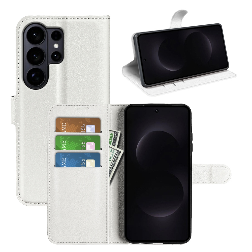Litchi könyv tok Samsung Galaxy S26 Ultra készülékhez - fehér
