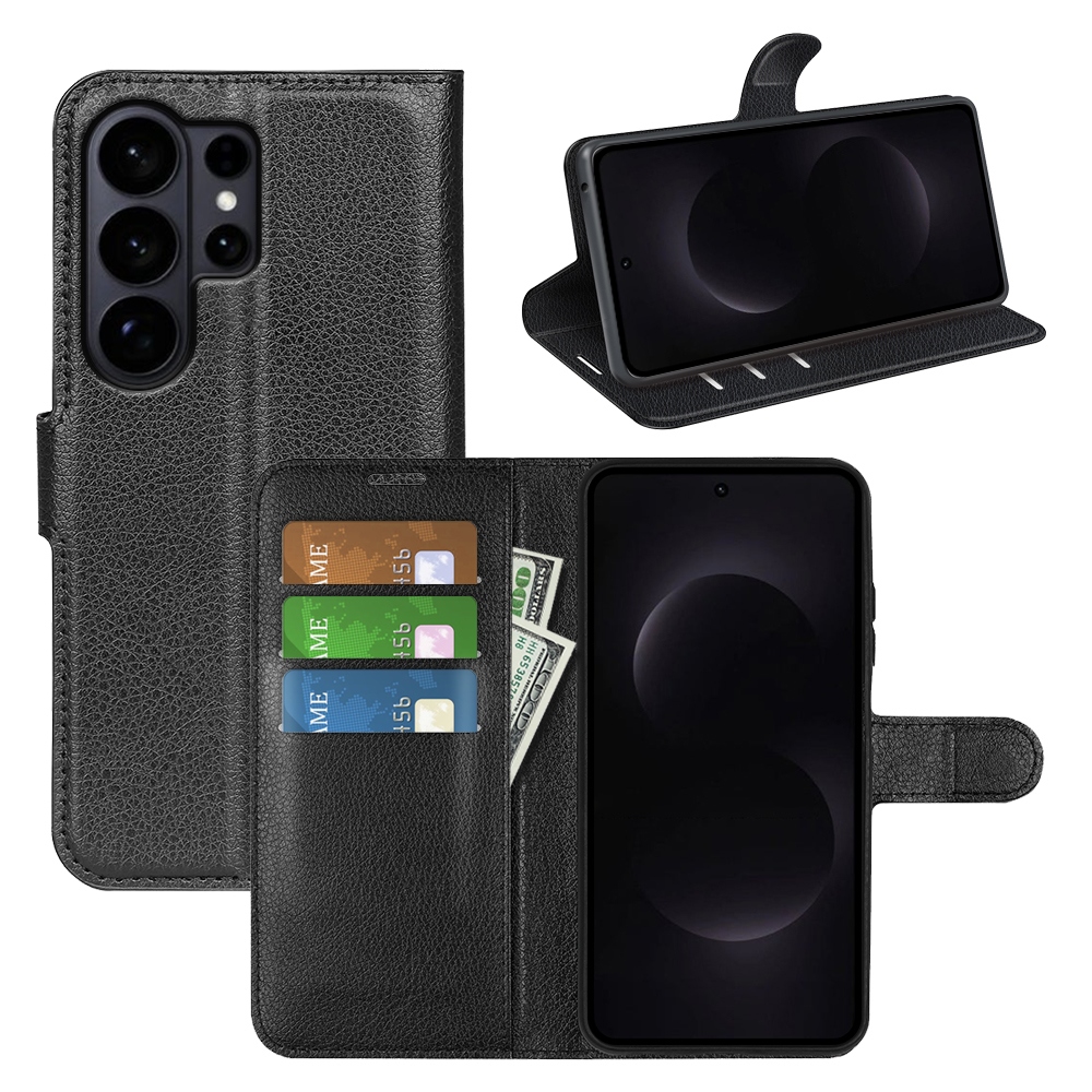 Litchi book tok Samsung Galaxy S26 Ultra készülékhez - fekete