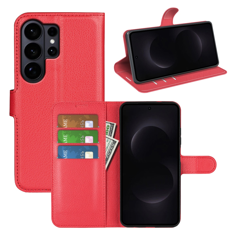 Litchi könyv tok Samsung Galaxy S26 Ultra készülékhez - piros