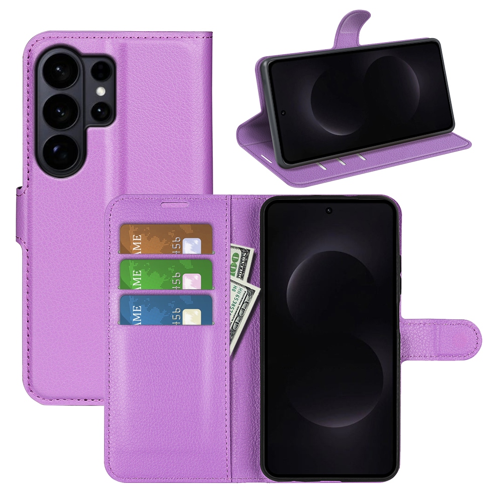 Litchi könyv tok Samsung Galaxy S26 Ultra készülékhez - lila