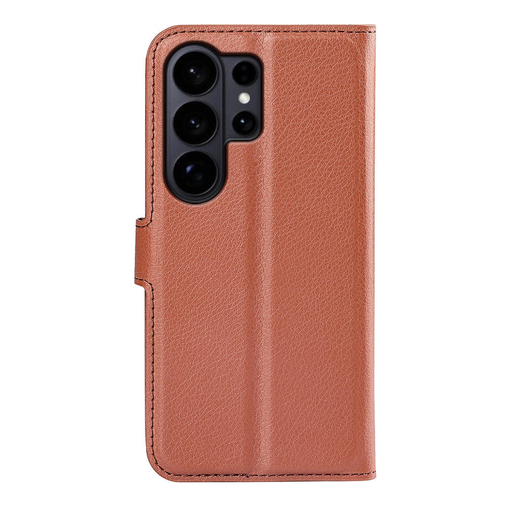 Litchi könyv tok Samsung Galaxy S26 Ultra készülékhez - barna