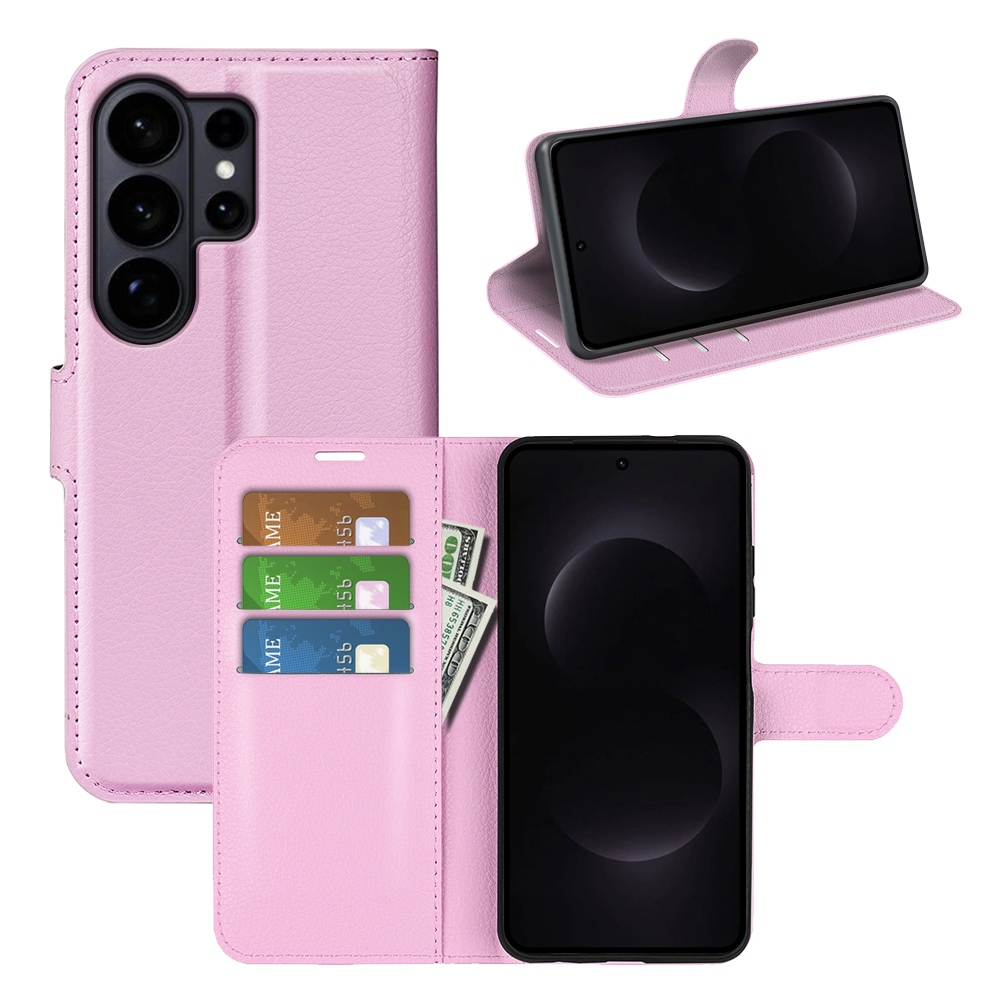 Litchi könyv tok Samsung Galaxy S26 Ultra - rózsaszínű