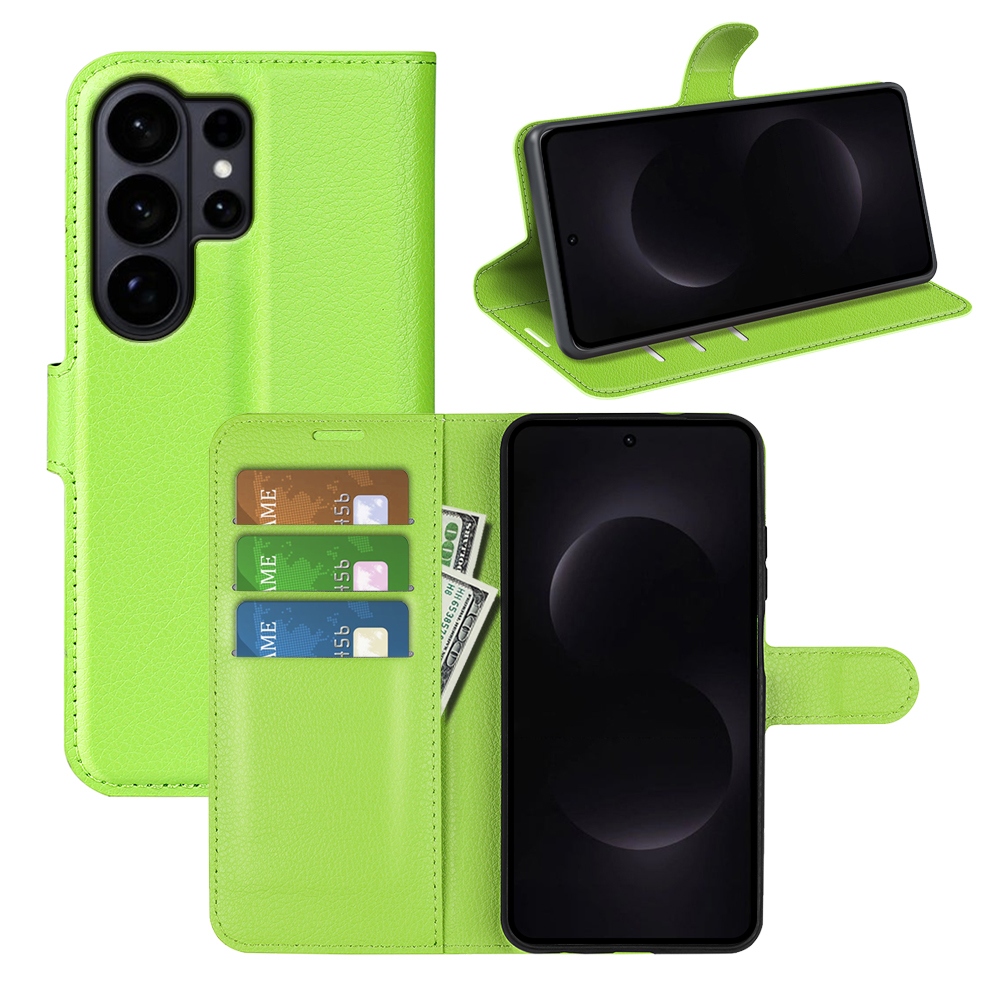 Litchi könyv tok Samsung Galaxy S26 Ultra készülékhez - zöld