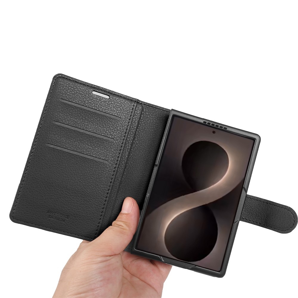 Litchi könyvformájú tok a Samsung Galaxy Z Fold8 5G-hez – fekete