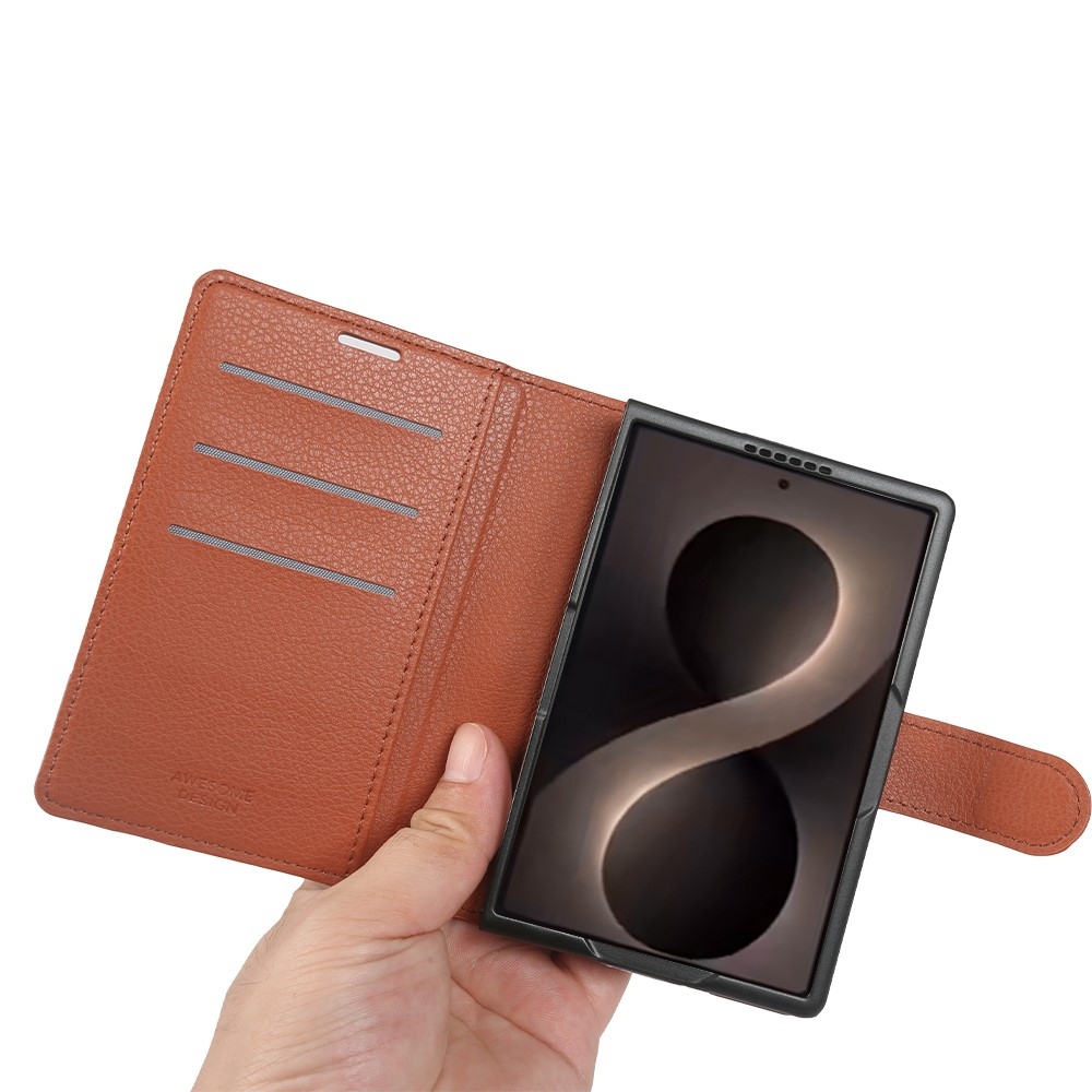 Litchi könyvformájú tok a Samsung Galaxy Z Fold8 5G-hez – barna
