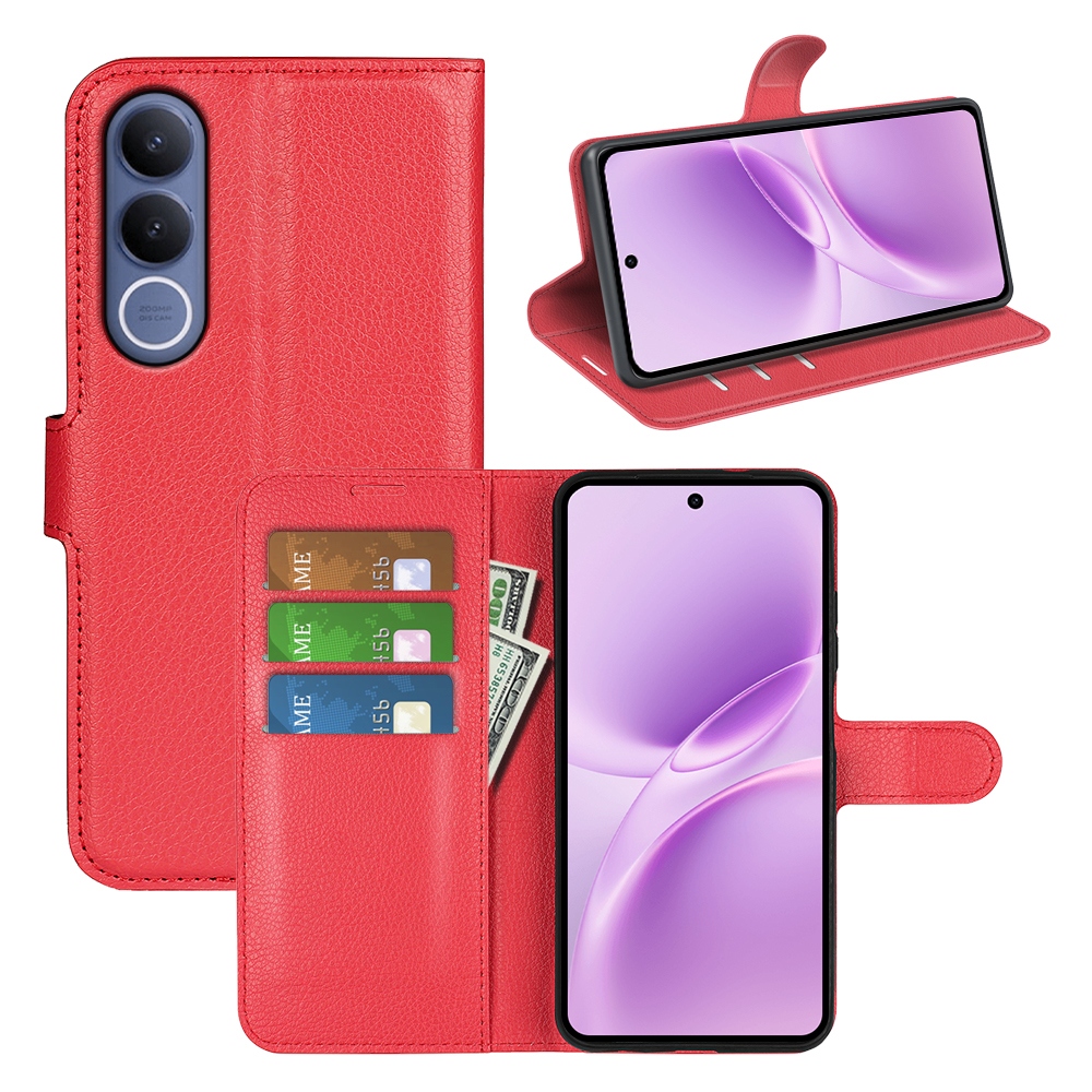 Litchi könyv tok a Vivo V70 FE 5G készülékhez - piros