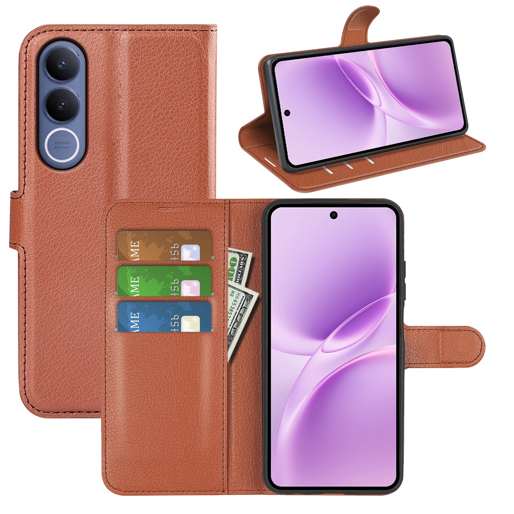 Litchi könyv tok a Vivo V70 FE 5G készülékhez - barna
