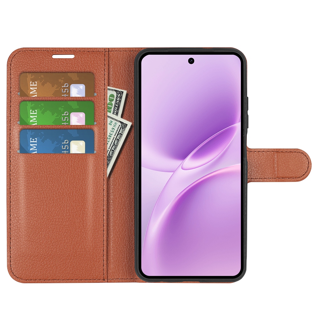 Litchi könyv tok a Vivo V70 FE 5G készülékhez - barna