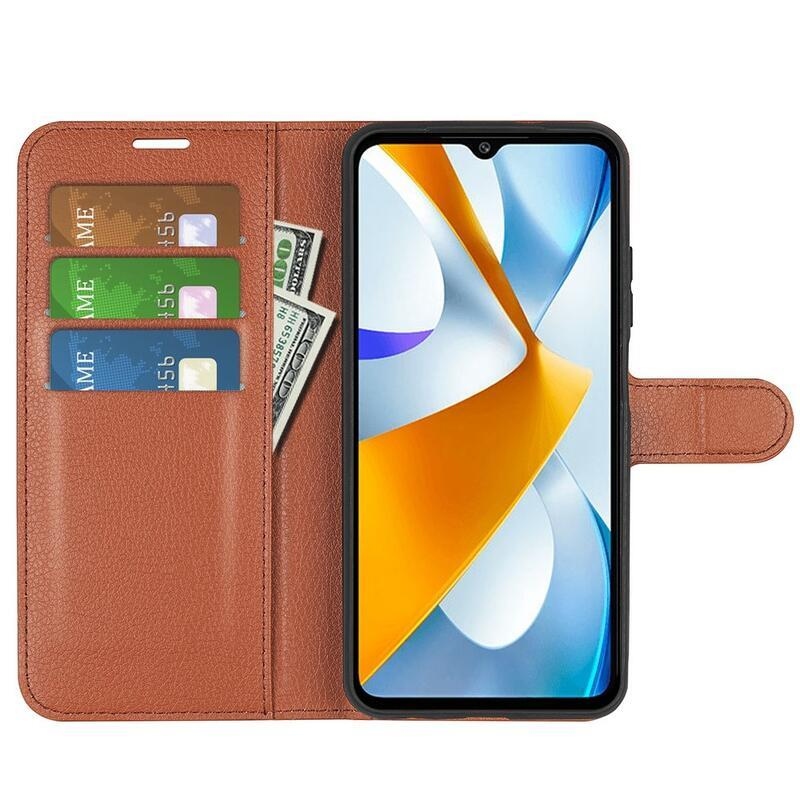 Litchi könyv tok a Xiaomi Poco C40-hez - barna
