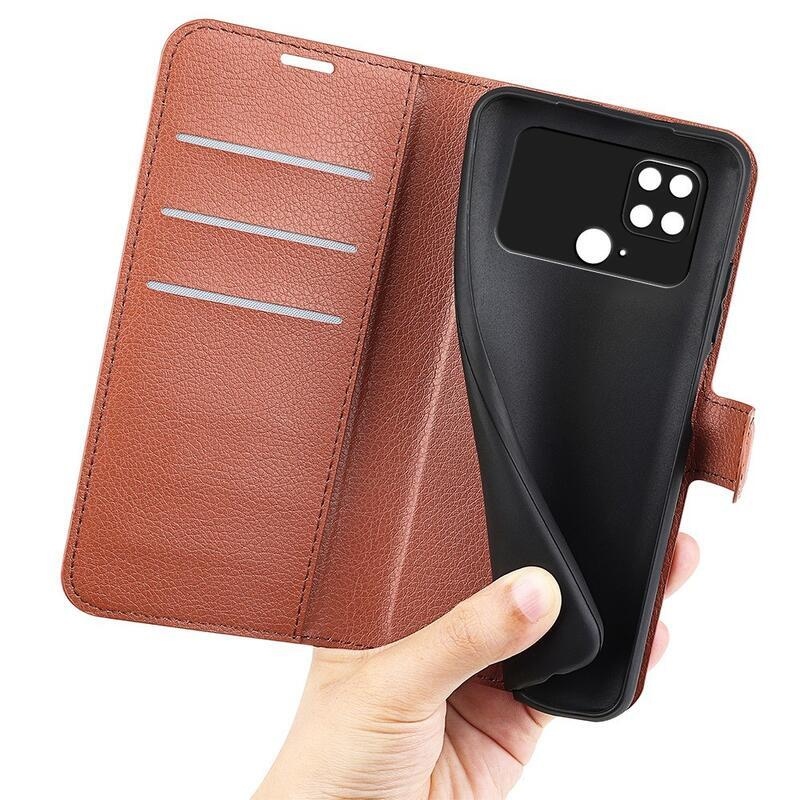 Litchi könyv tok a Xiaomi Poco C40-hez - barna