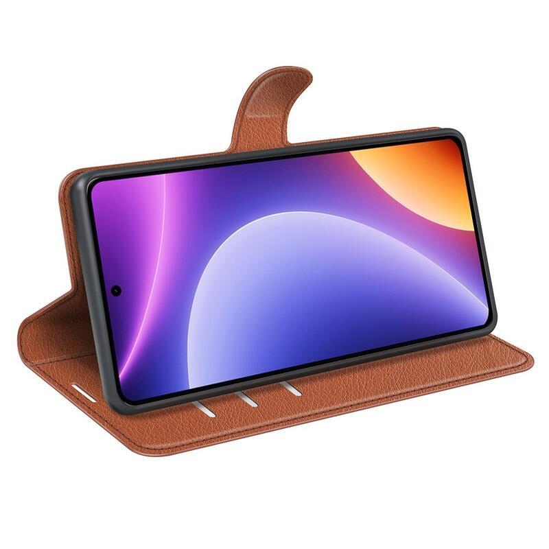 Litchi könyv tok Xiaomi Poco F5-hez - barna