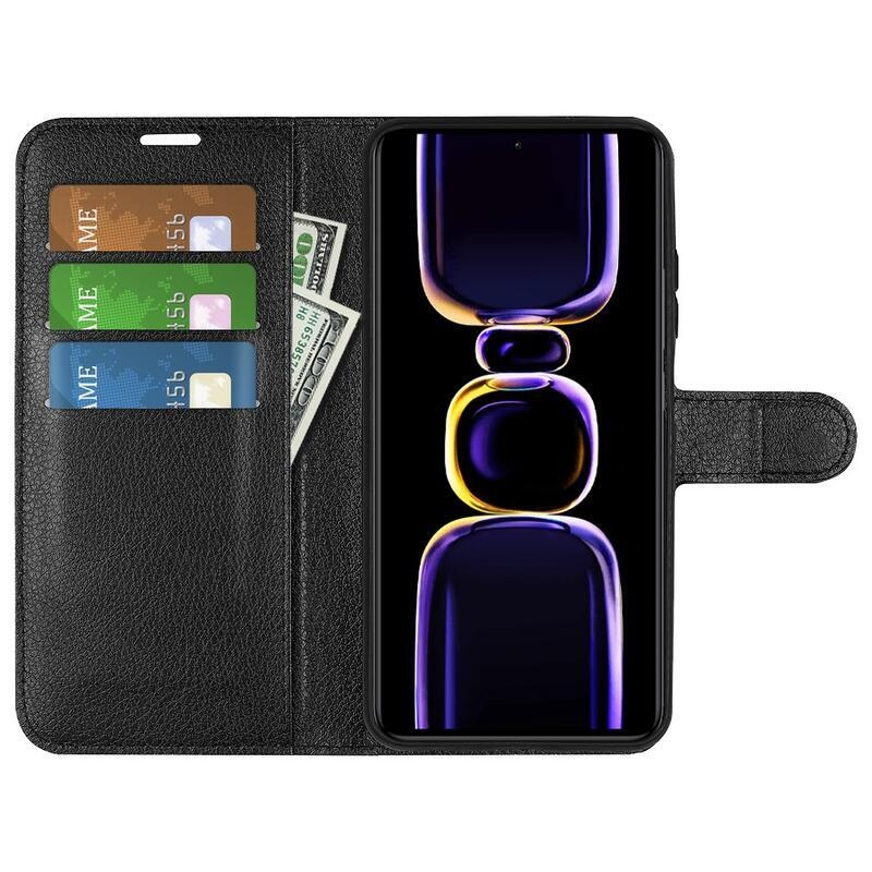 Litchi könyv tok Xiaomi Poco F5 Pro-hoz - fekete