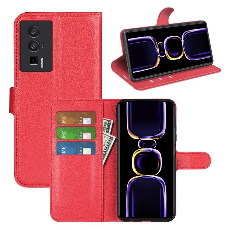 Litchi könyv tok a Xiaomi Poco F5 Pro-hoz - piros