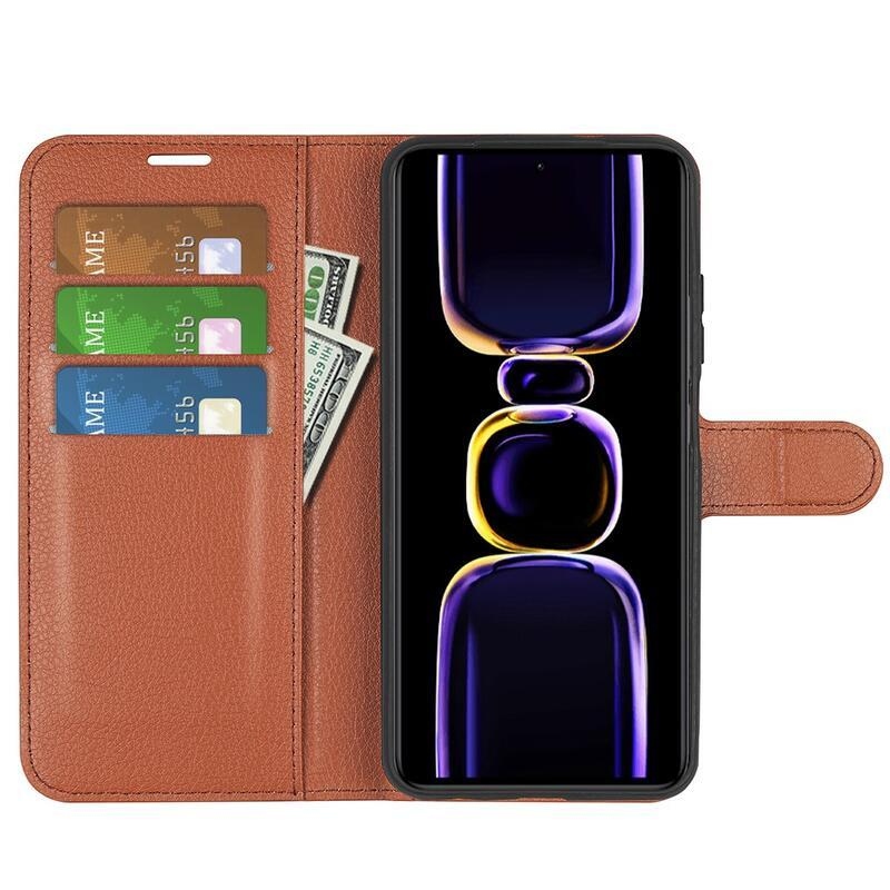 Litchi könyv tok a Xiaomi Poco F5 Pro-hoz - barna