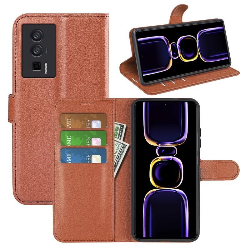 Litchi könyv tok a Xiaomi Poco F5 Pro-hoz - barna