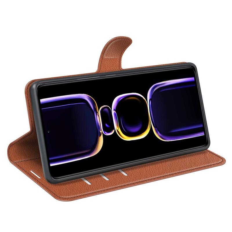 Litchi könyv tok a Xiaomi Poco F5 Pro-hoz - barna