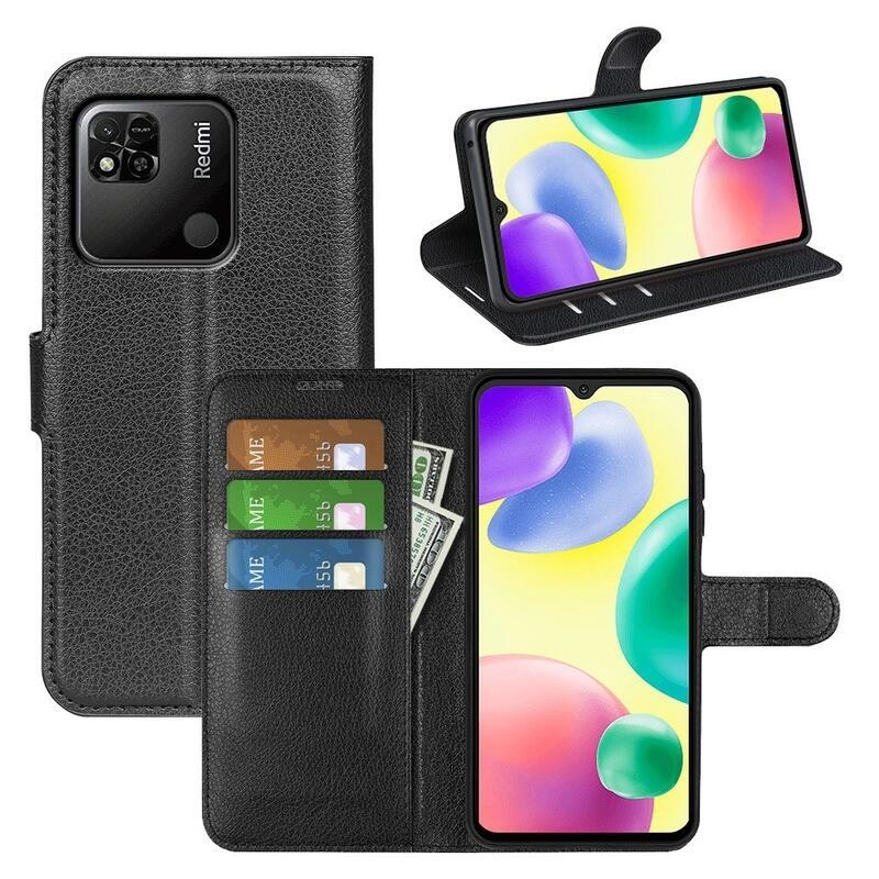 Litchi könyv tok Xiaomi Redmi 10A-hoz - fekete