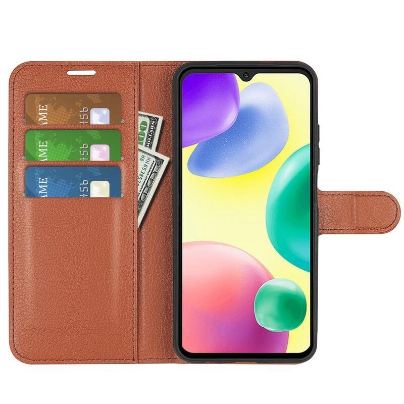 Litchi könyv tok a Xiaomi Redmi 10A-hoz - barna