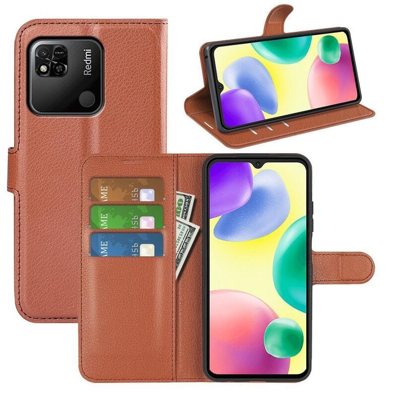Litchi könyv tok a Xiaomi Redmi 10A-hoz - barna
