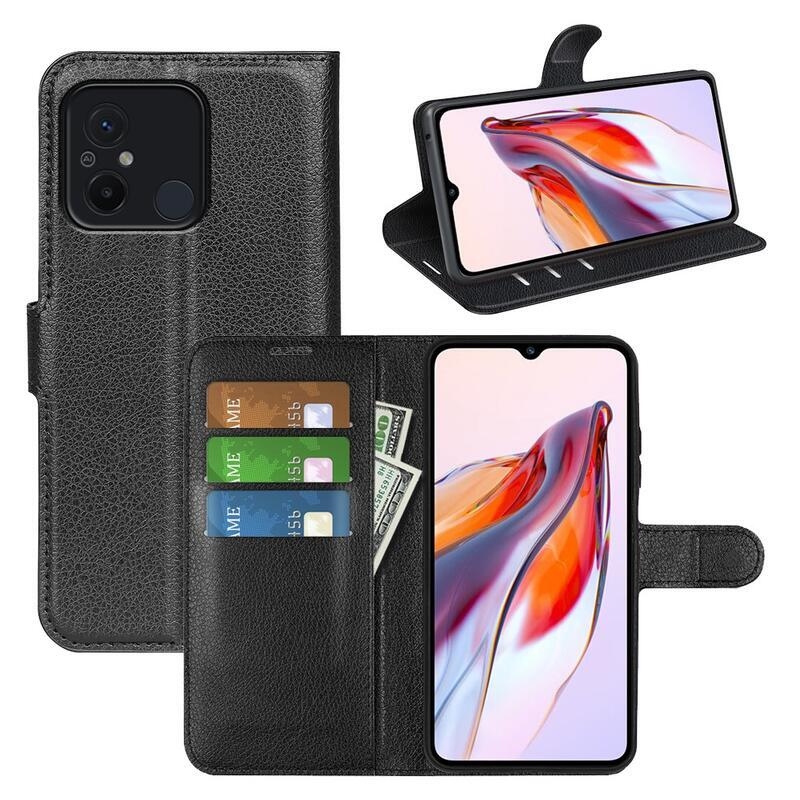 Litchi könyv tok Xiaomi Redmi 12C-hez - fekete