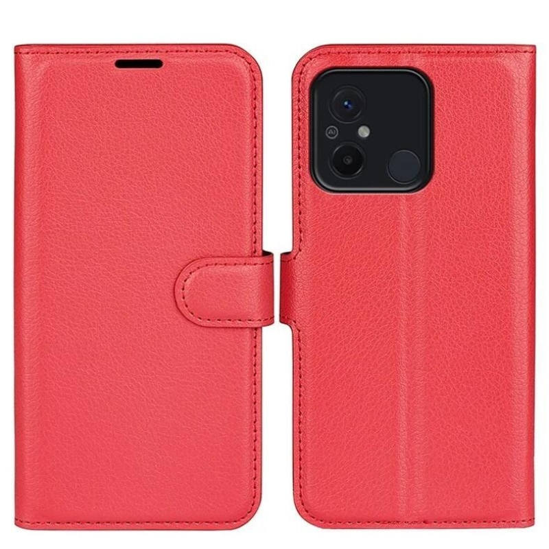 Litchi könyv tok Xiaomi Redmi 12C-hez - piros