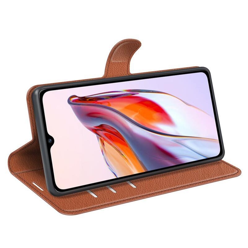 Litchi könyv tok Xiaomi Redmi 12C-hez - barna