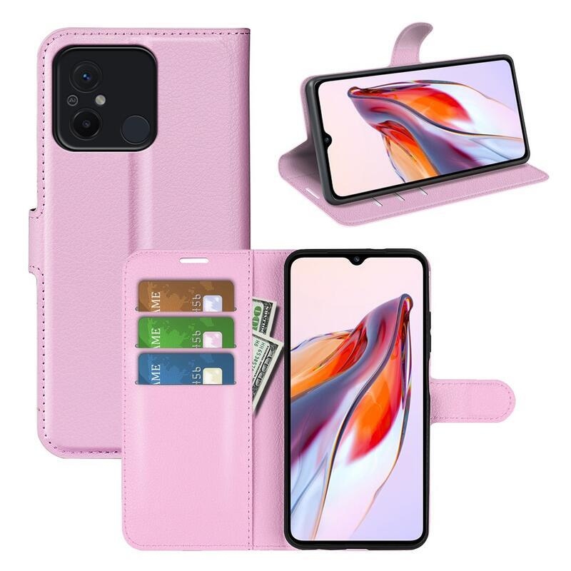 Litchi könyv tok Xiaomi Redmi 12C-hez - rózsaszínű