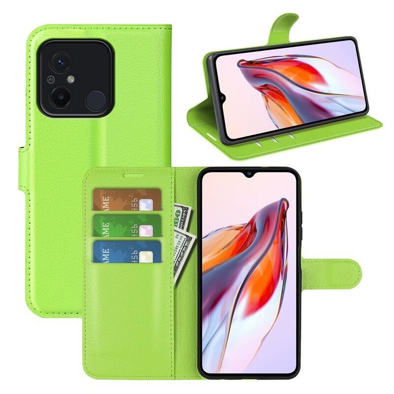 Litchi könyv tok Xiaomi Redmi 12C-hez - zöld